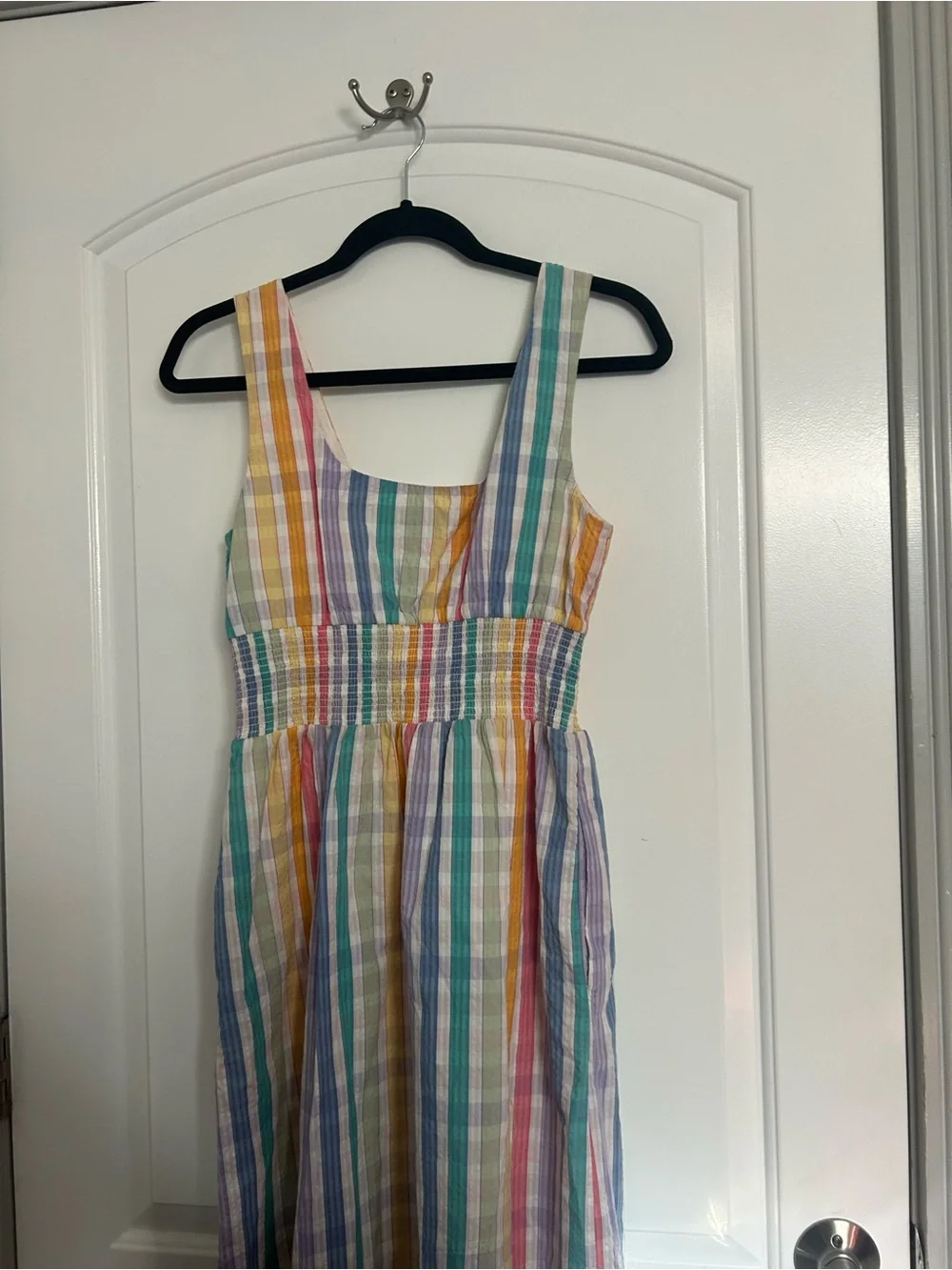 JCrew rainbow gingham Square-neck Midi Dress Size 6 Chic Cottagecore Preppy Boho